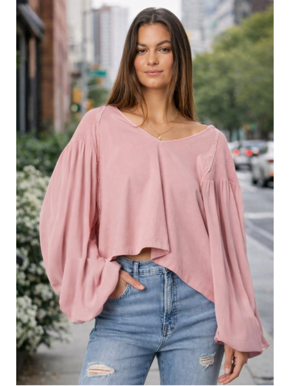 Free People Kathy Oversized Raw Edge Boho Top Pink Large